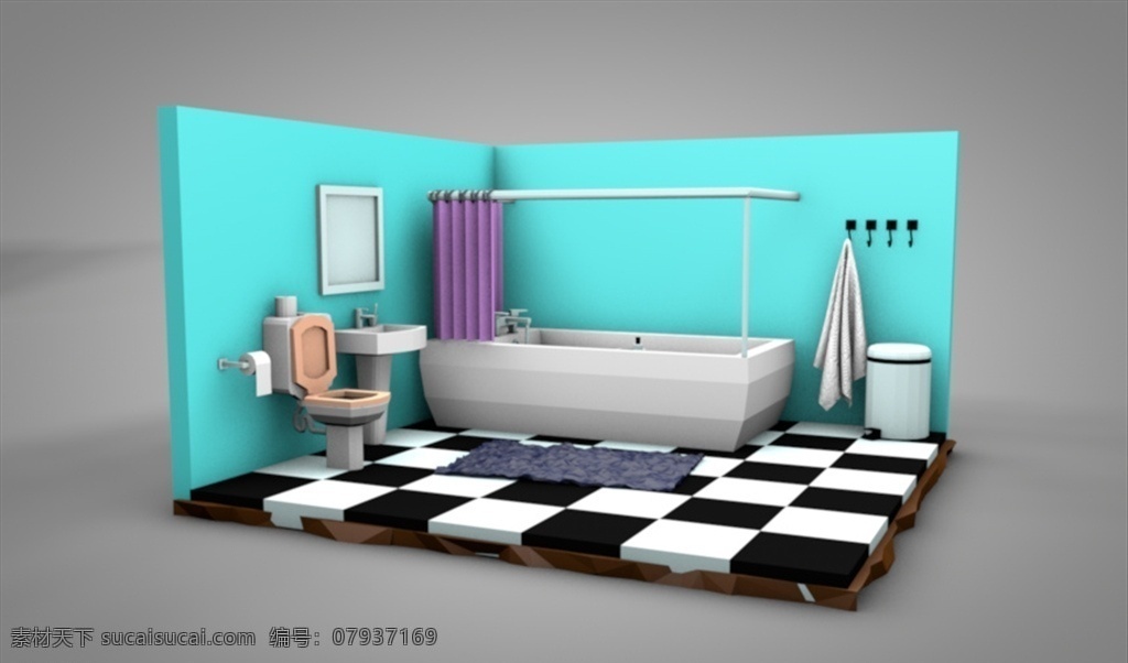 c4d 模型 卫生间 动画 工程 像素 浴室 简约 渲染 c4d模型 3d设计 其他模型