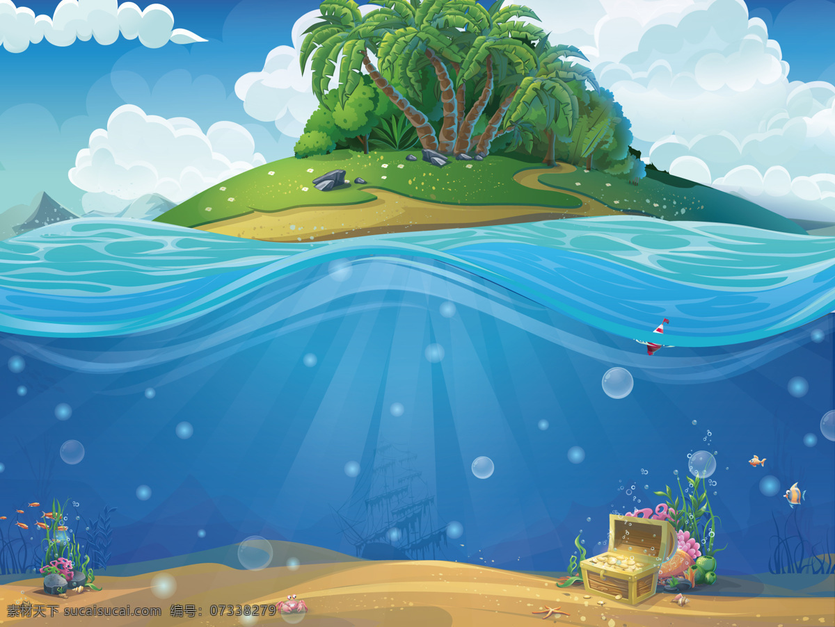 矢量 海底 背景 游戏 海底背景 海岸 深海 ui 界面设计 热带海边