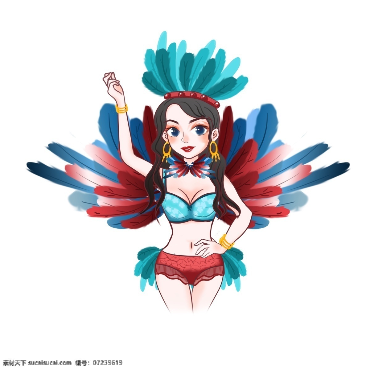 巴西 狂欢节 舞者 手绘 羽毛 跳舞 性感 卡通 节日 巴西狂欢节 女人