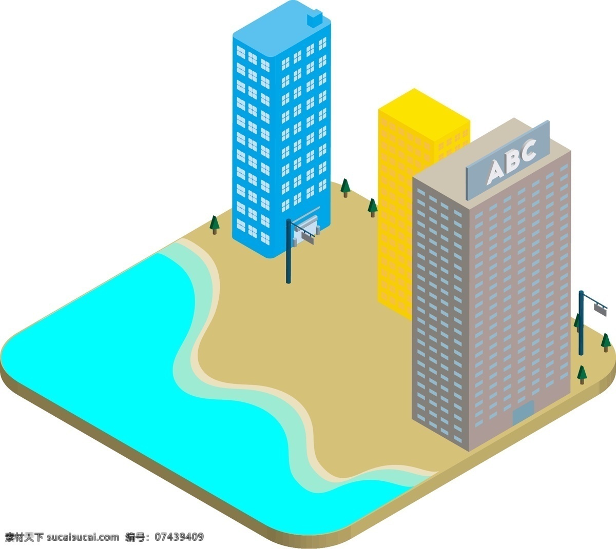 立体 风格 海滨城市 景观设计 插画设计 可爱 小清新 夏季 城市 度假
