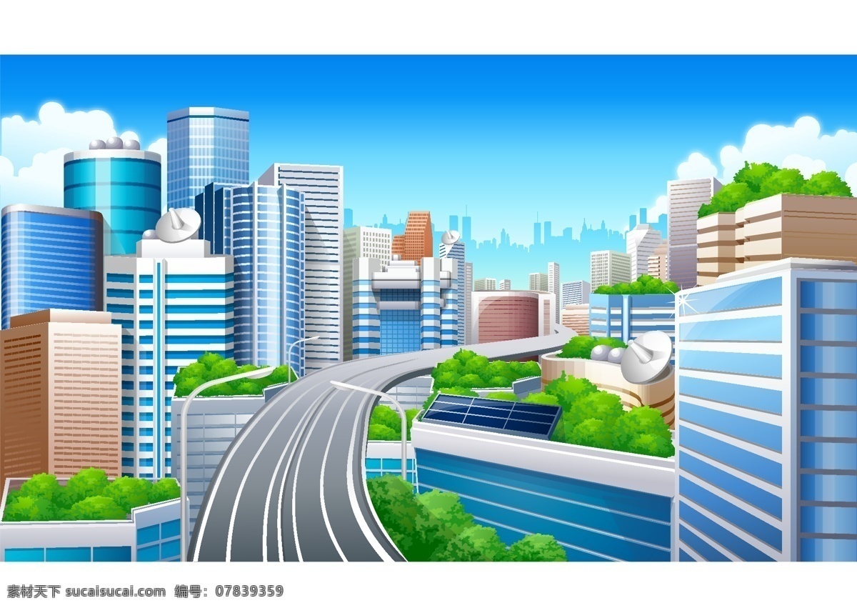 城市风光 高楼 大厦 矢量图 卡通 蓝天白云 草原 花朵 风景 海洋 大海 鱼群 海底世界 自然景观 自然风光 红色