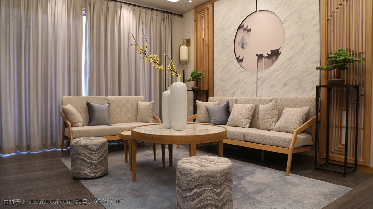 新中式客厅 新中式 客厅 家居 全屋定制 沙发 插花 背景墙 建筑园林 室内摄影