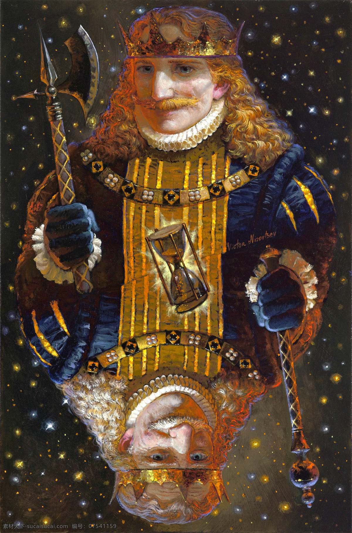 童话 国王 victor nizovtsev 俄国 俄罗斯油画 插画 星光 斧子 权杖 倒影 魔法 时间魔法 漏斗 童话世界 绘画书法 文化艺术