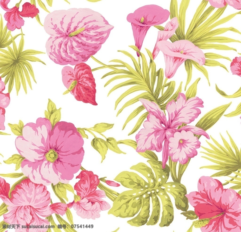 粉色花 夏威夷花 印花 数码 叶子 背景底纹 底纹边框