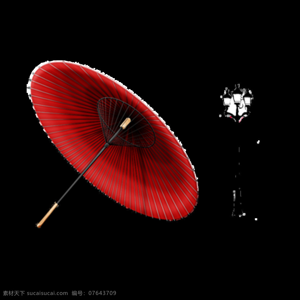 雨伞路灯元素 手绘 铁制 路灯 红色 纸伞 雨伞