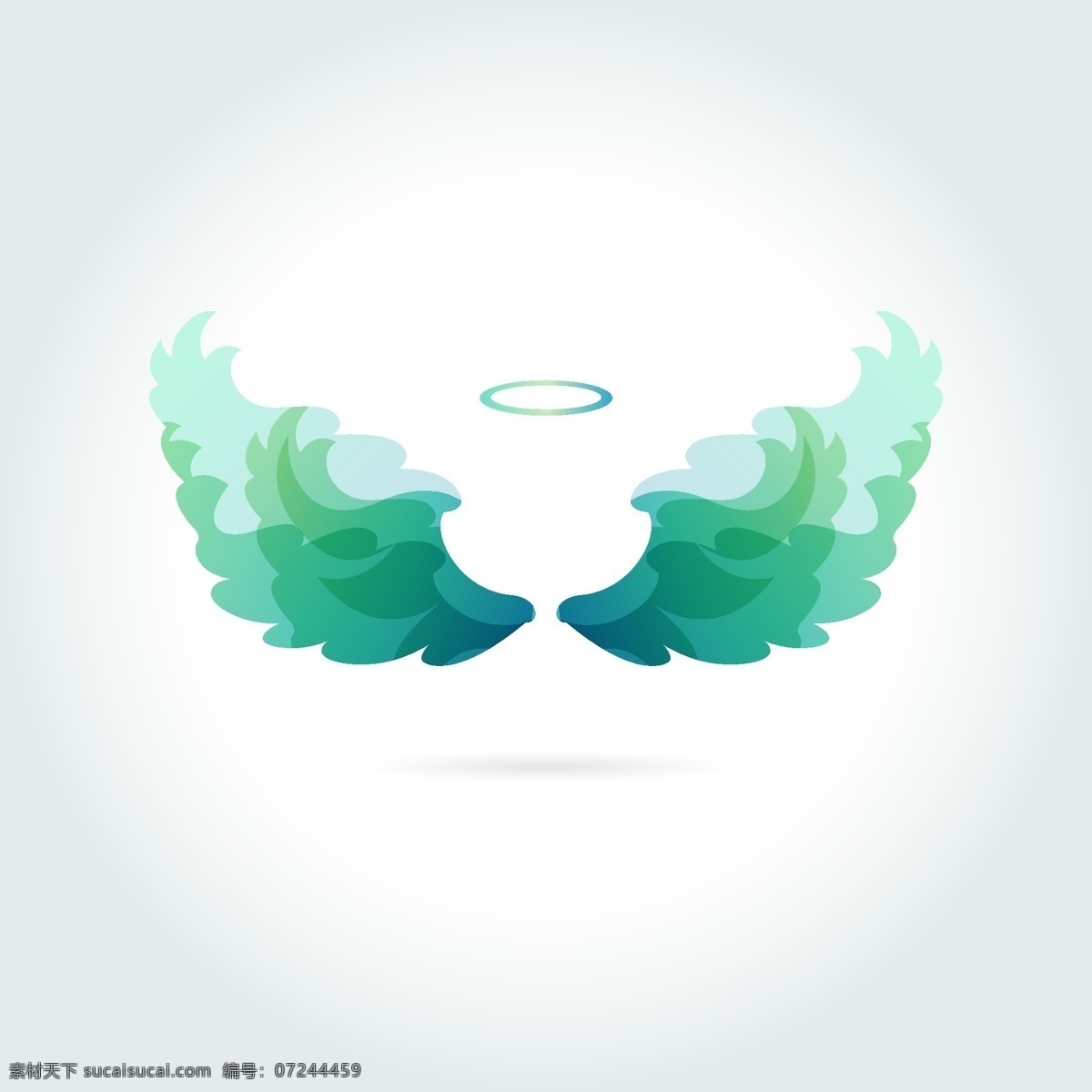 矢量素材 绿色 天使 光环 翅膀 平面设计 白色
