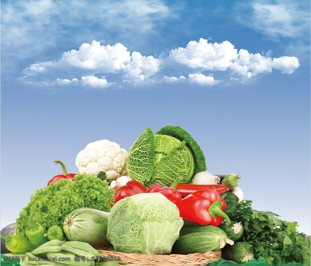 超市 蔬菜 背景 墙 蓝天 白云 背景图