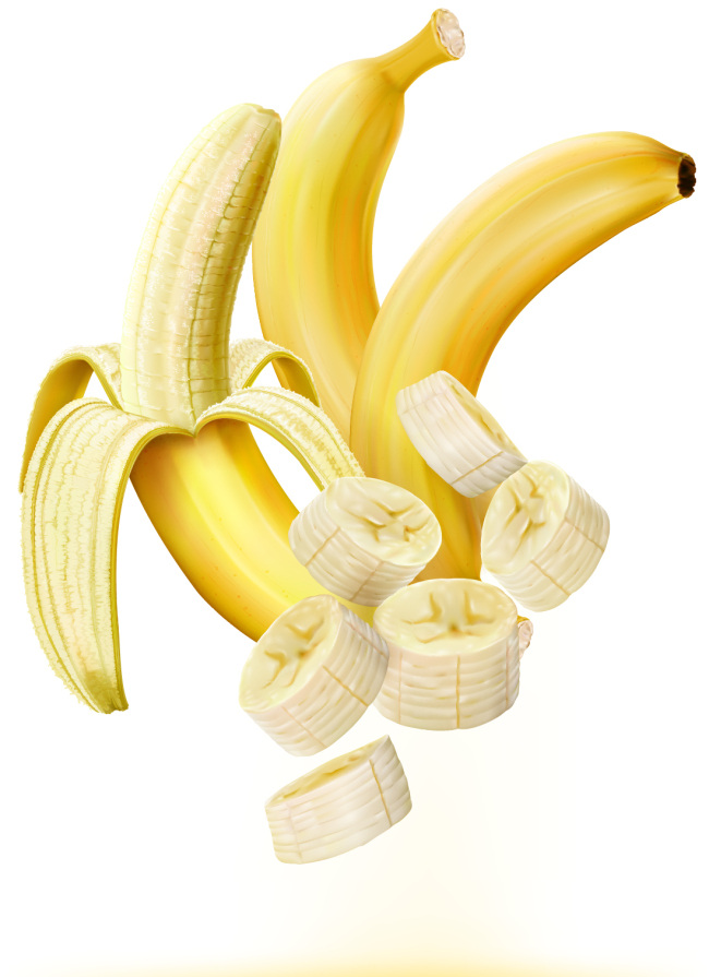 写实 逼真 香蕉 插画 水果 热带 切块 美味