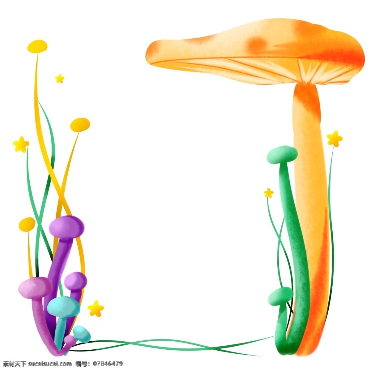 商用 手绘 插画 植物 边框 蘑菇 可爱 小 清新 小清新 童话 植物边框 海报素材 元素