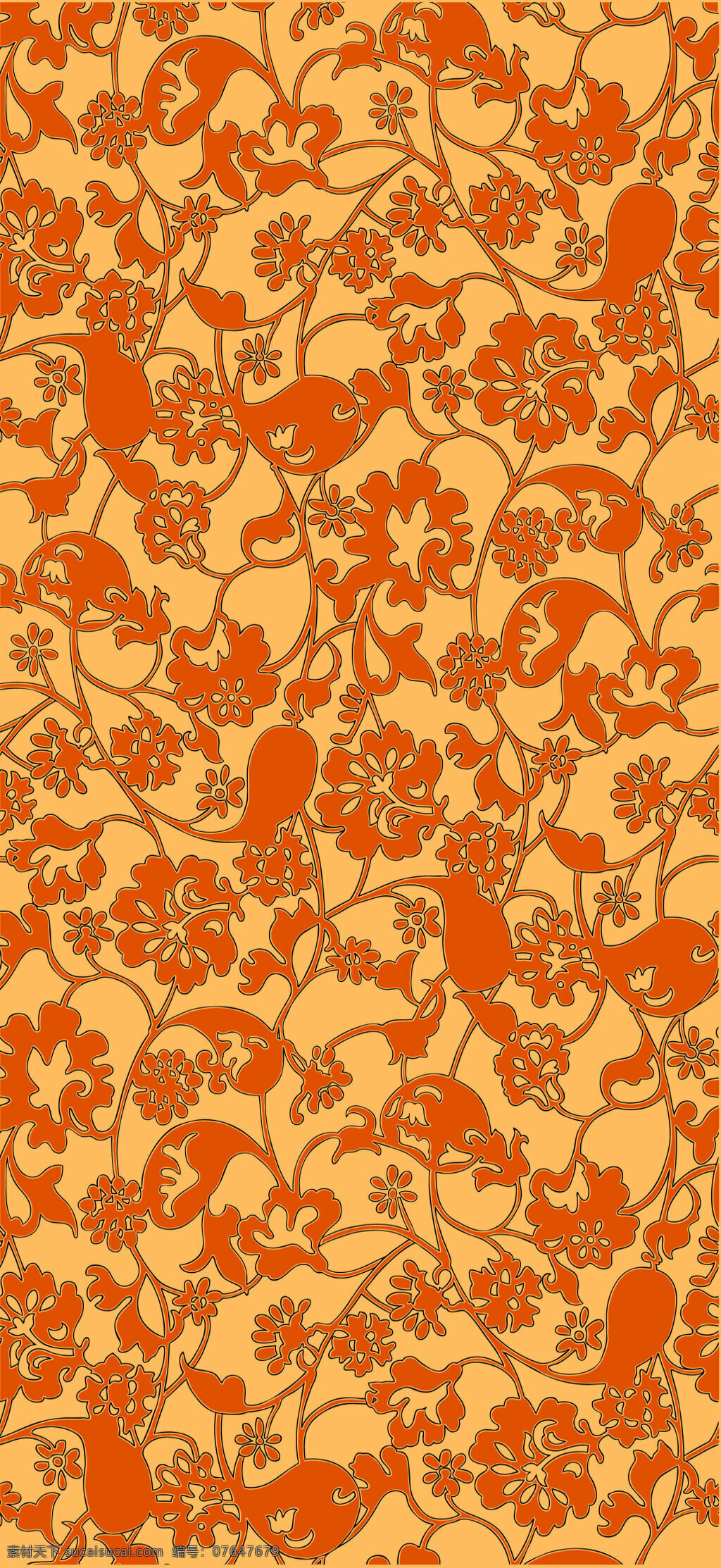 橙色 华丽 花纹 纹样 华丽图案 宫廷图案 服装服饰图案 连续图案 花卉图案 中国风图案 黄色