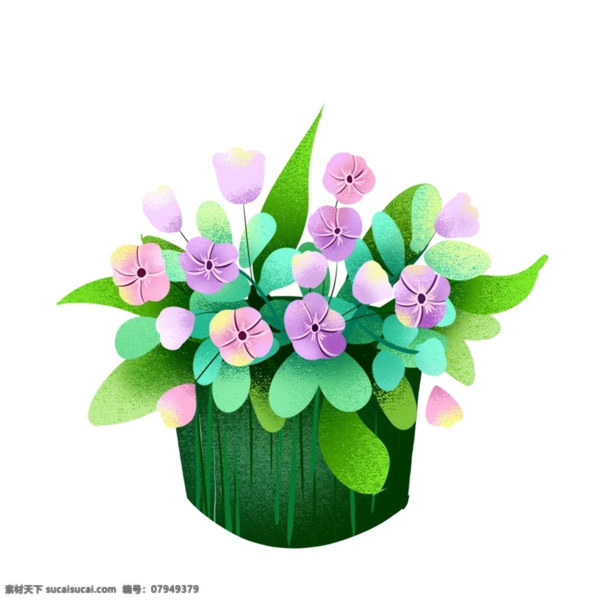 绿色 盆栽 花朵 图案 元素 花束 绿植 设计元素 简约 创意元素 手绘元素