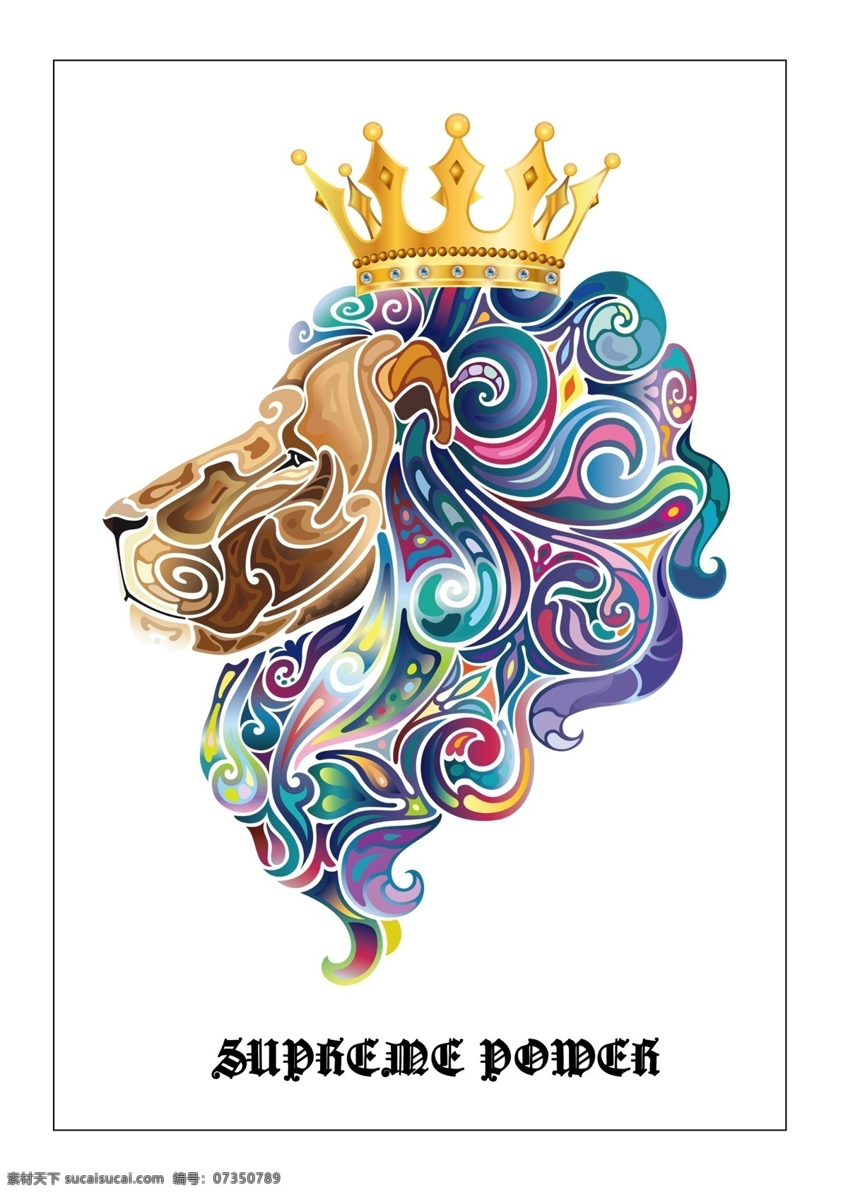 抽象 狮子 皇冠 元素 权利 线条 彩色