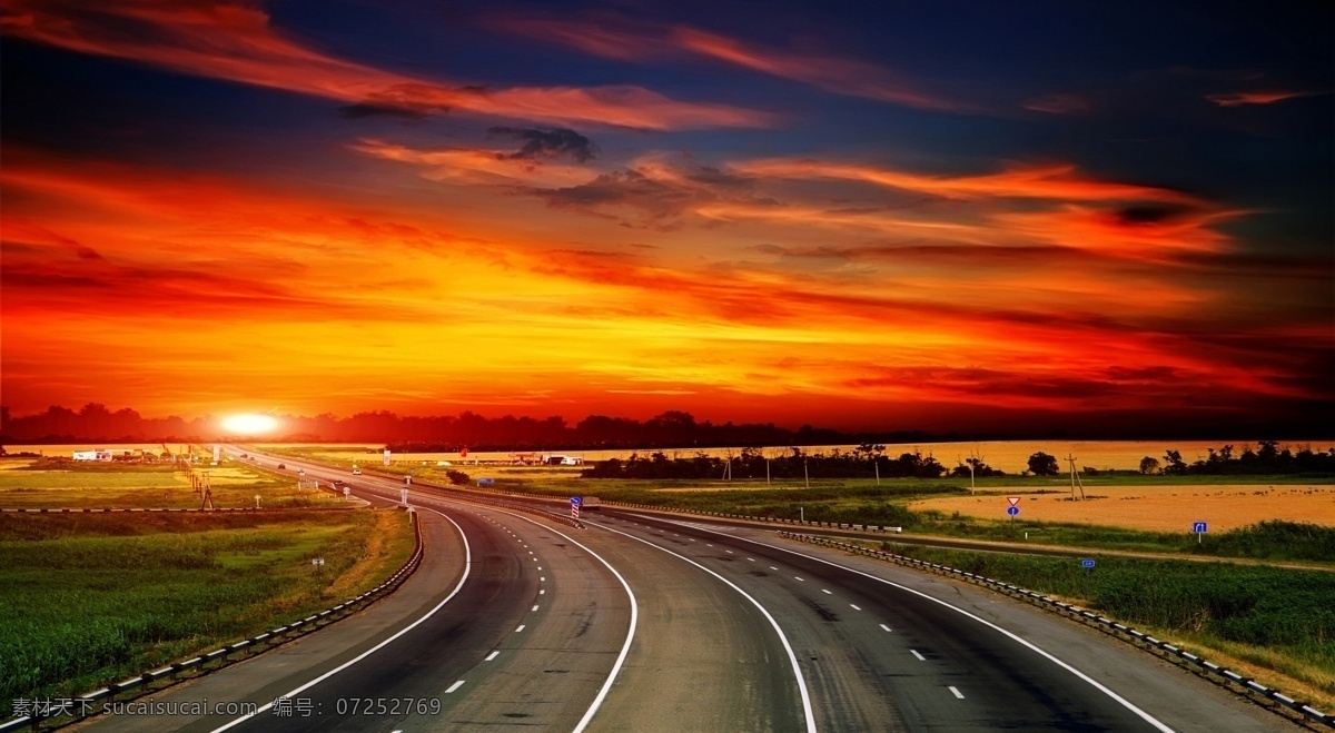 公路夕阳景观 公路 夕阳 弯道 背景 三星图 旅游摄影 自然风景