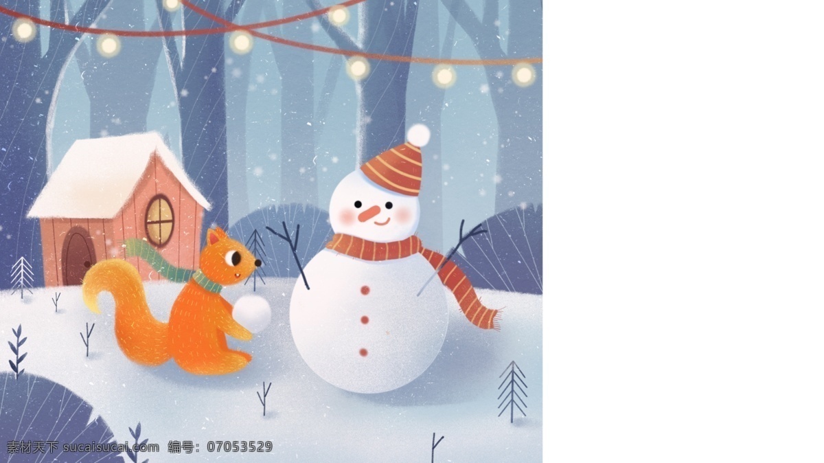 原创 2019 创意 日历 插画 之一 月 一月 大雪 雪人 冬季 小雪