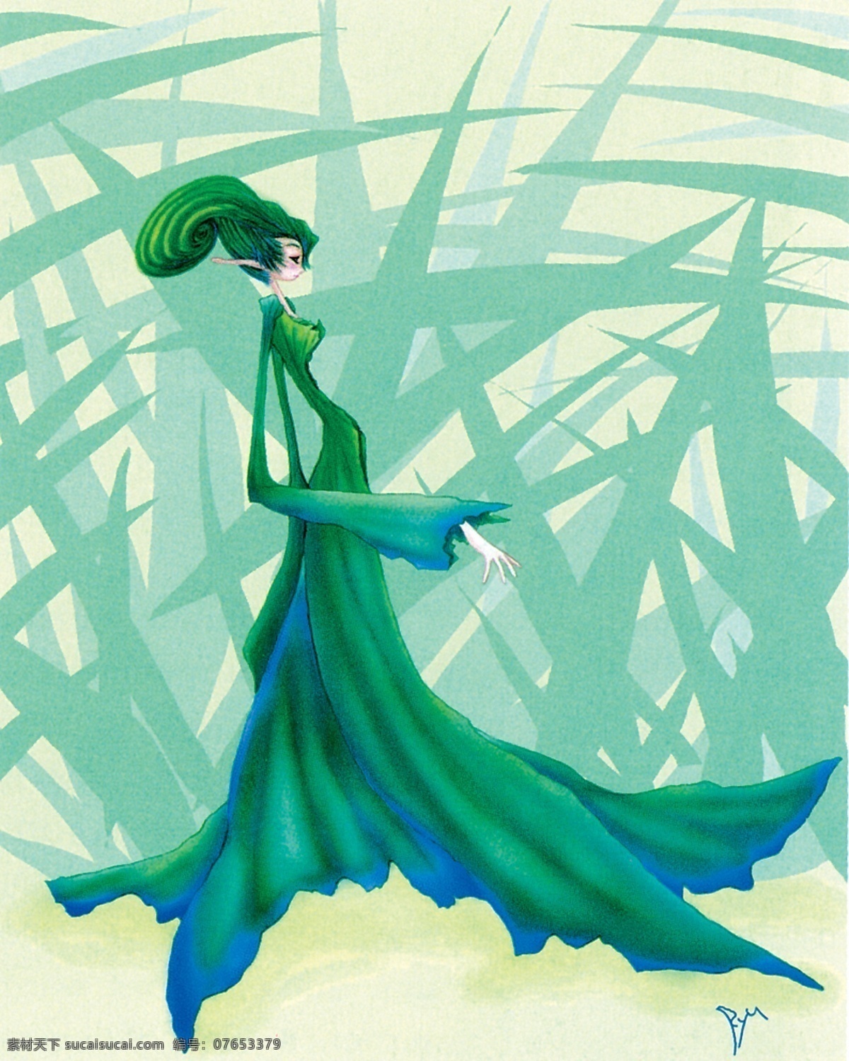 插画 插图 动漫 绘画书法 精灵 绿色 欧洲 绿色仙女 仙女 天使 叶子 神话 童话 文化艺术 插画集