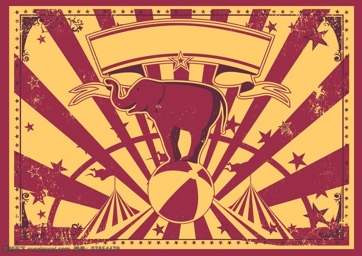 动物 马戏团 矢量 背景 卡通 大象 光束 标签 复古 老旧 马戏团背景