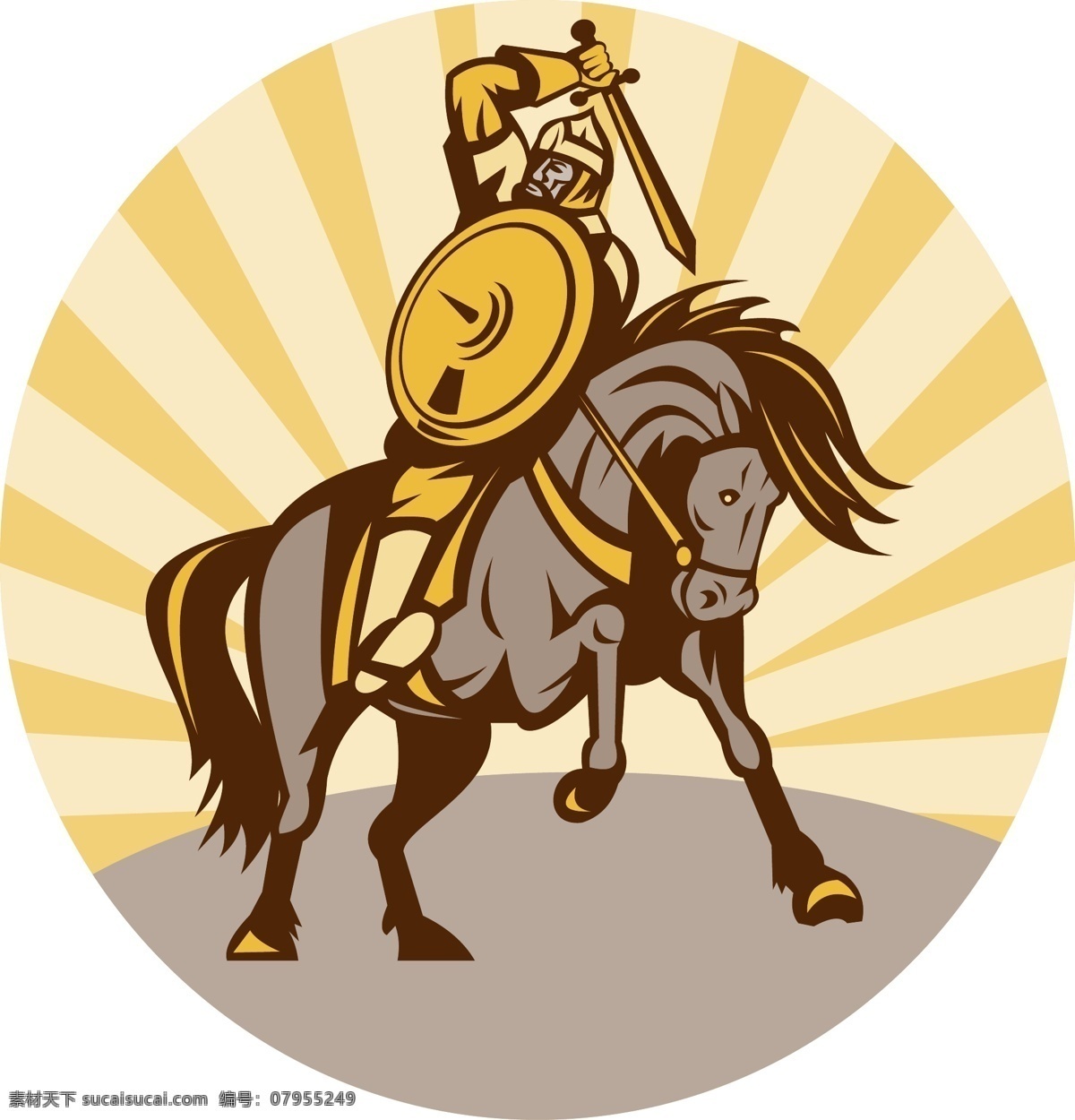 骑马将士 将士 将军 骑马 盾牌 马 卡通设计