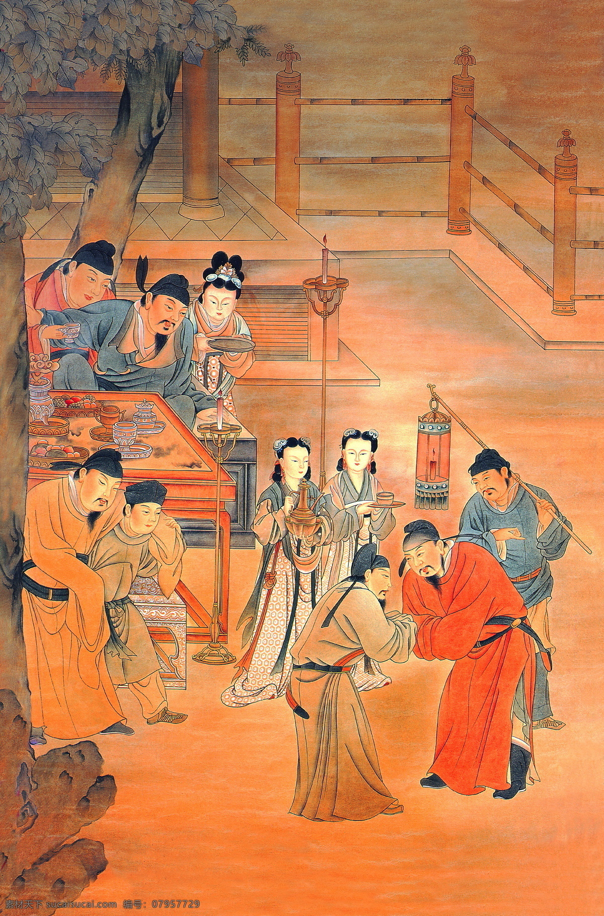 人物名画 中国 古典 藏画 中国古典藏画 设计素材 古典藏画 书画美术 橙色