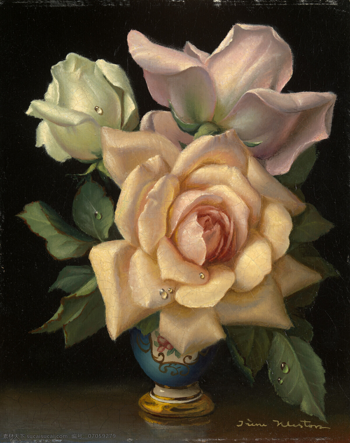 盛开的玫瑰 俄罗斯 女画家艾琳 作品 永恒之美 美国国花 珐琅彩花瓶 19世纪油画 油画 文化艺术 绘画书法