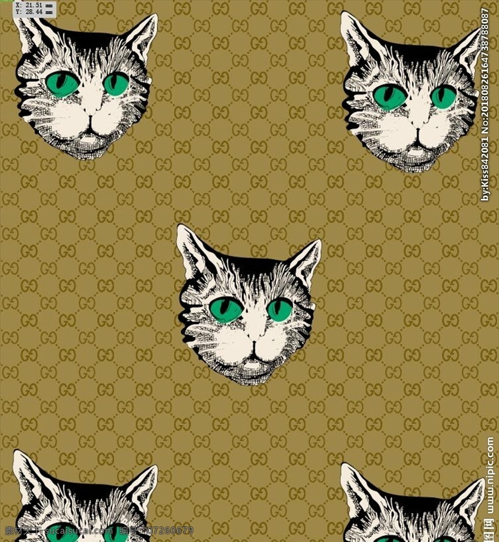 猫猫 猫头 印花 数码印花 圆网印花 gucci 低 纹 匹印 标志图标 其他图标