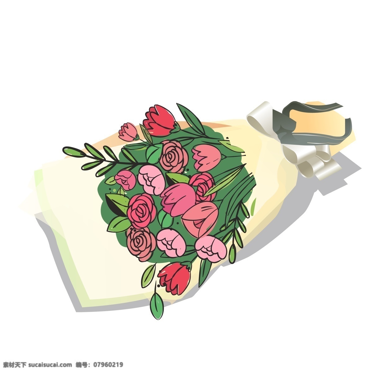 扇形 郁金香 玫瑰 花束 郁金香花束 花瓣网素材 牛皮纸花束 装饰图案