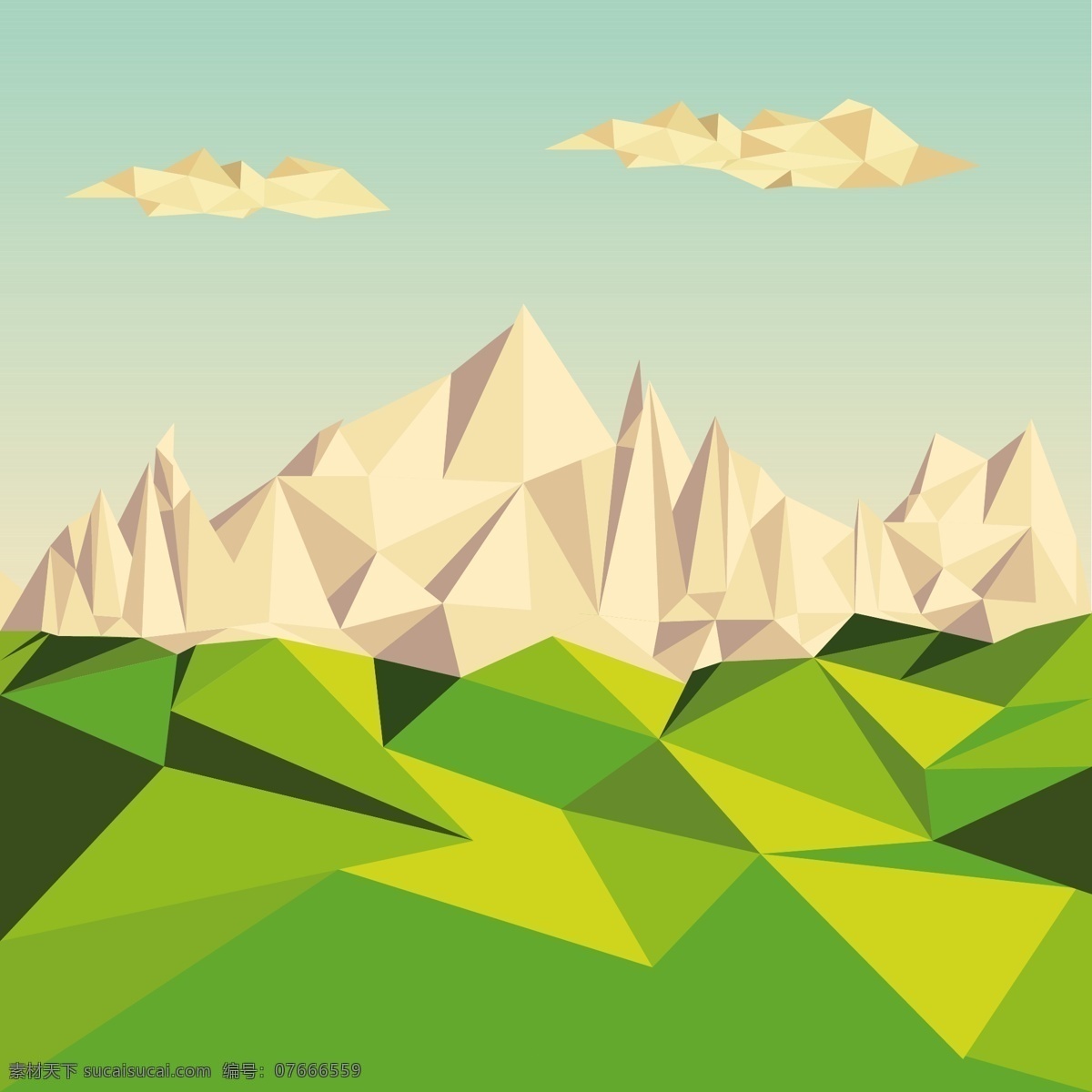 几何山脉设计 几何 山脉 晶格 唯美 简约 天空 山 几何图形 晶格化 阳光 春天 渐变 绿色