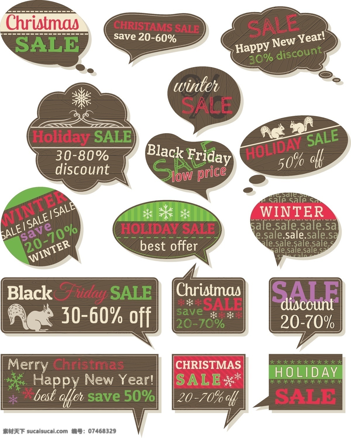 圣诞节 主题 标签 矢量 sale 促销 对话框 模板 设计稿 松鼠 素材元素 雪花 图案 折扣 销售 源文件 矢量图