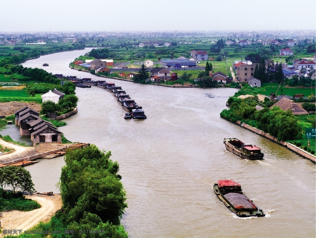 京杭大运河 货船 水运 物流 江南 河流 自然风光 自然景观 山水风景