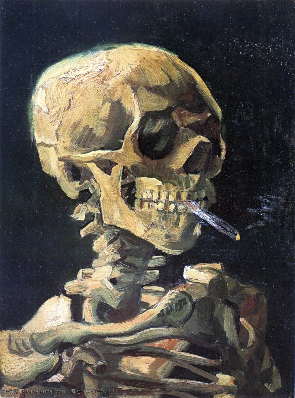 超现实 恐怖 骷髅 油画 抽香烟 人物 人像油画 装饰画 挂画 简约 无框画