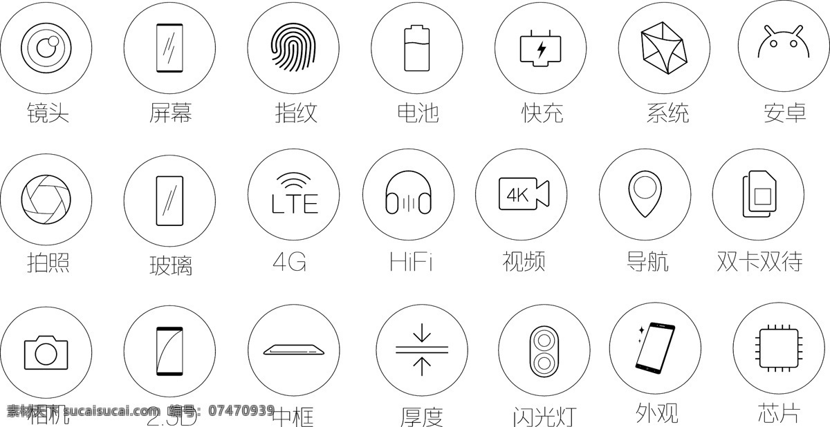 电子类 线 框 图标 手机 相机 电池 屏幕 摄像头 指纹 耳机 cpu 快充 电子 配件 图形 ui 标志图标 其他图标