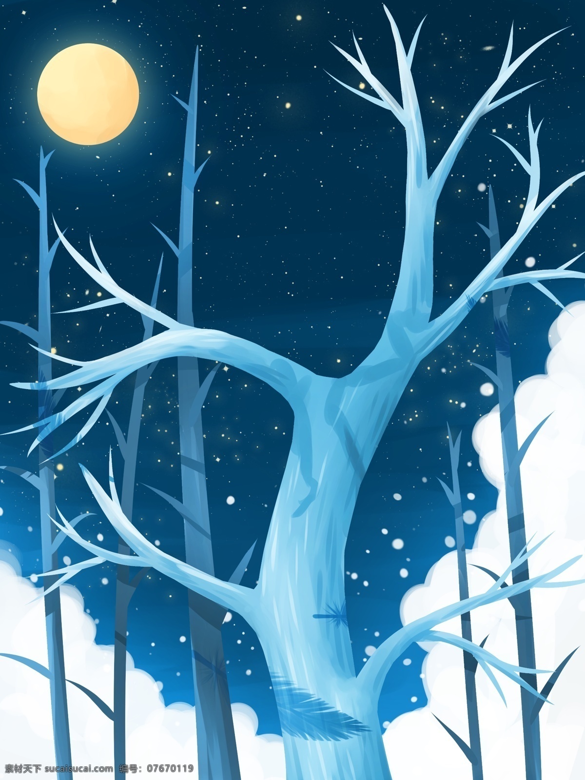淡 蓝色 夜晚 树林 风景 淡蓝色 卡通 彩色 创意 装饰 背景 设计背景 海报背景 简约 图案