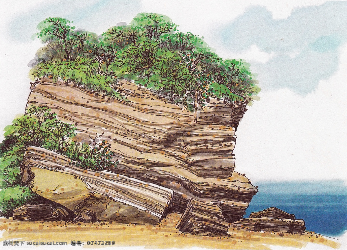 风景画 钢笔画 海面风景 海水 绘画书法 水彩风景 水彩画 风景 写生 设计素材 模板下载 风景写生 硬笔淡彩 钢笔水彩 海上岩石 海岸礁石 装饰风景 装饰画 国画二 文化艺术 装饰素材 山水风景画