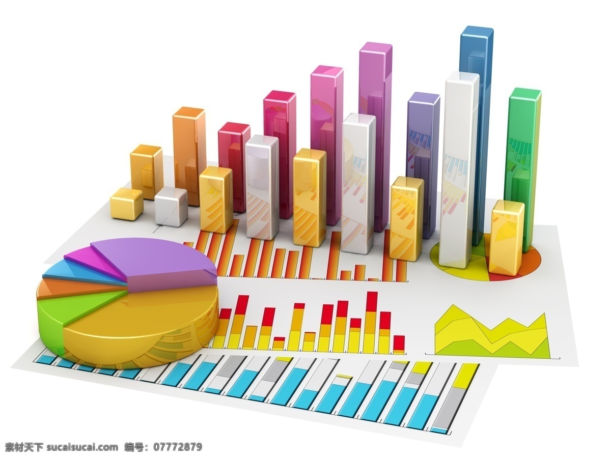 彩色 立体 图表 饼形图 柱形图 商务人士 商务科技 现代商务 商务金融