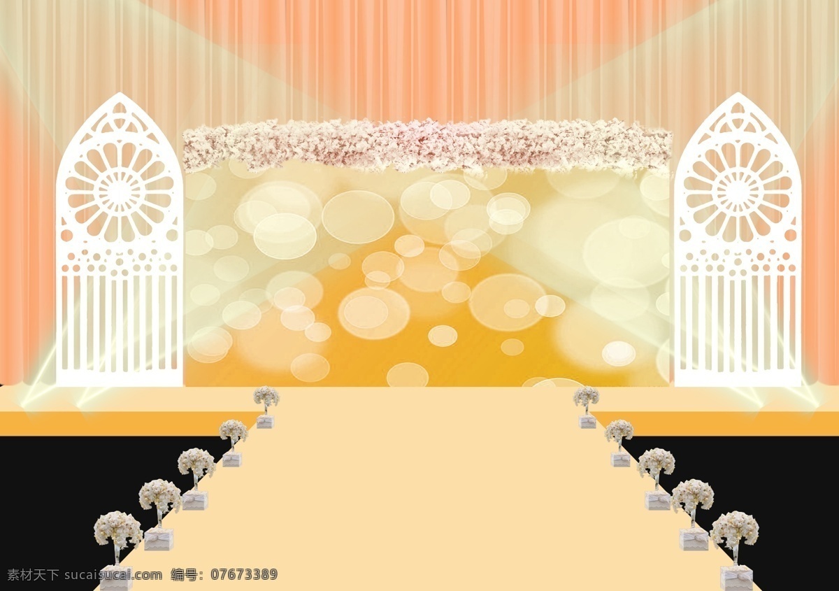 橙色 婚礼 背景 效果图 教堂 镂空花纹 橙色背景 婚礼效果图 黄色