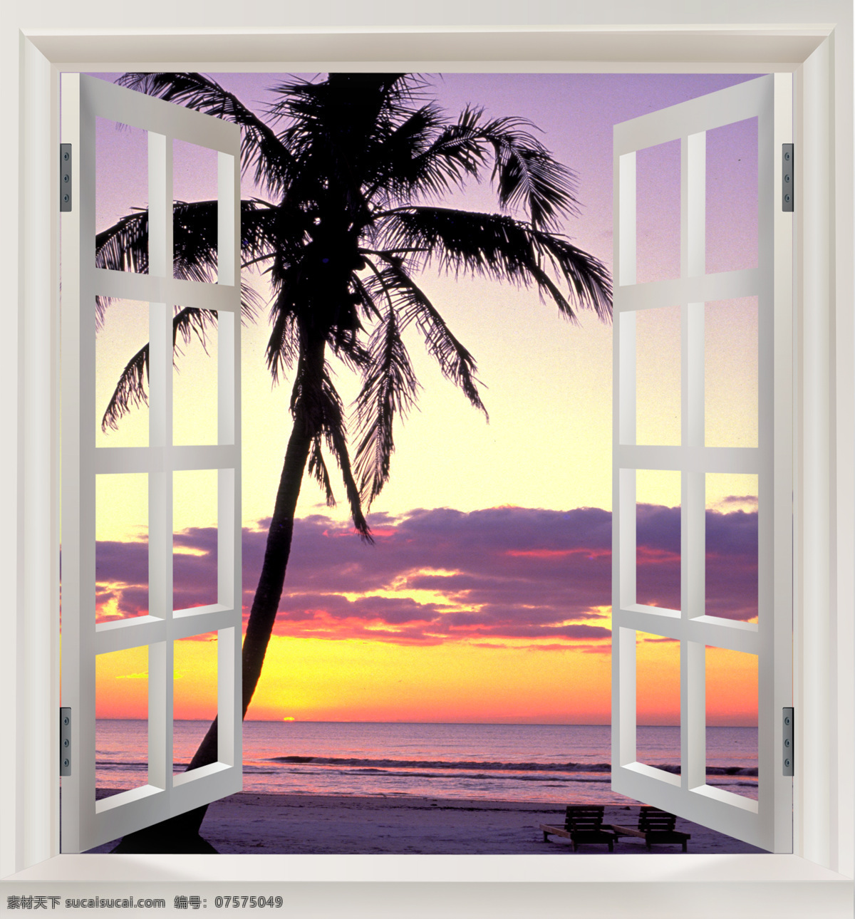 窗外风景 窗外 窗台 窗框 风景 自然景观 自然风光 自然风景 设计图库 白色窗户 天空 云朵 椰子树 大海 海边 海南风光 夕阳 梦境