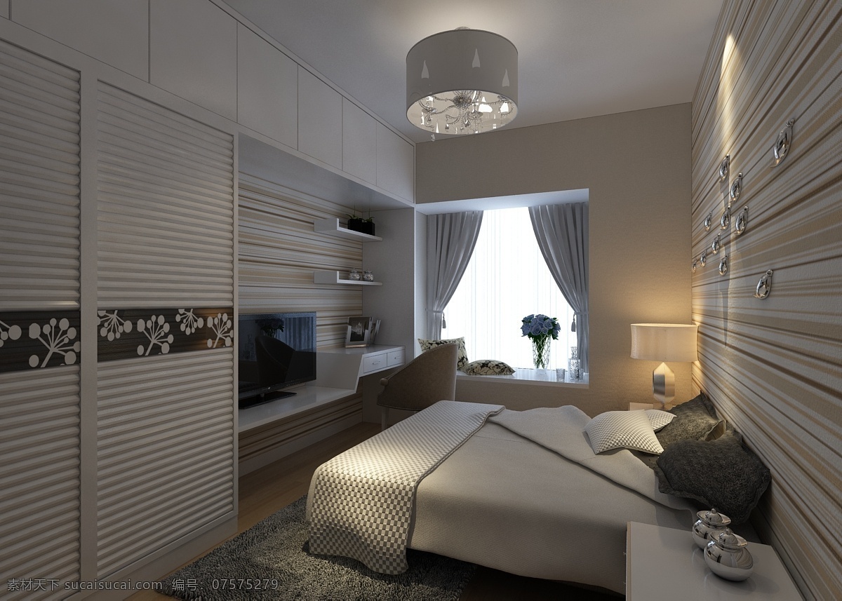 现代 卧室 三维 模型 图 灯光渲染 立体场景