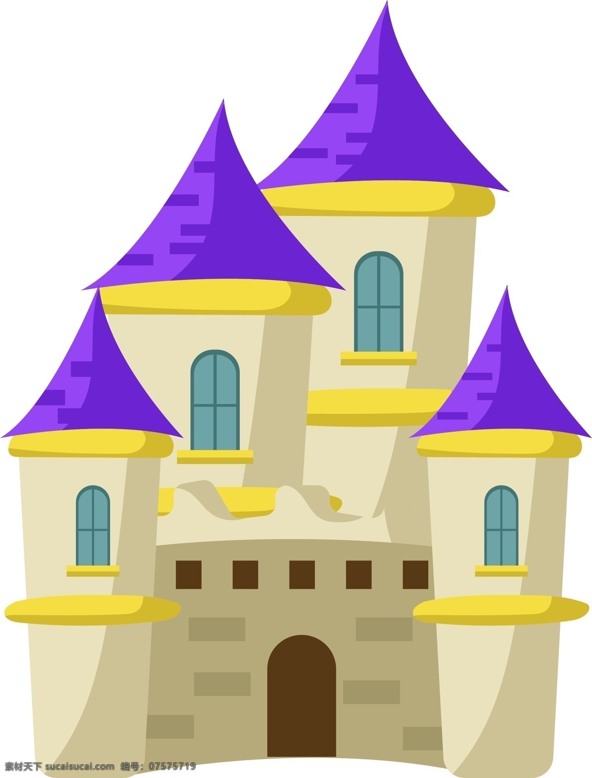 紫色 屋顶 城堡 插画 紫色屋顶城堡 米色城堡 卡通建筑物 尖形屋顶 城堡建筑 卡通城堡 儿童城堡插画