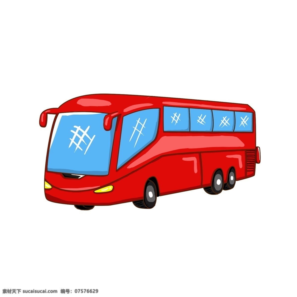 手绘 插画 交通工具 公交车 红色 卡通 客车