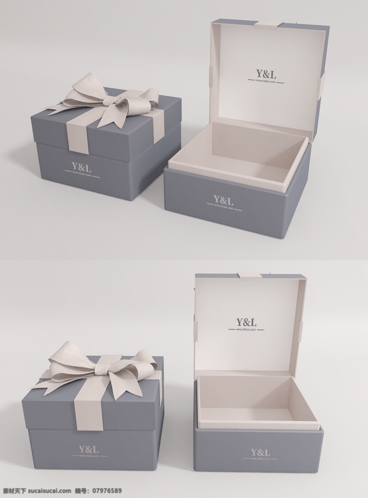 盒子 首饰 高端 样机 logo mockup 包装样机 粉红 蝴蝶结 灰色 礼品盒 产品包装 模型 分层