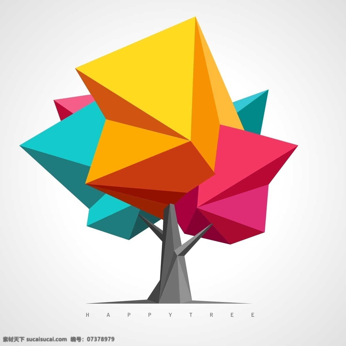 彩色几何树 折纸 几何图形 树木 植物 创意图形 抽象植物 logo 简化植物树 设计分层素材 分层