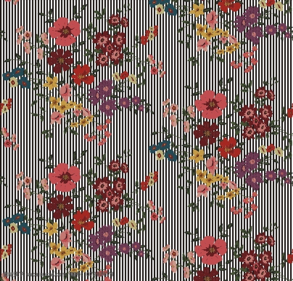 植物 花朵 花卉 条纹 四方 连续 底纹 服装设计 男装设计 女装设计 款式设计 男装印花 服装款式画 女装印花 童装印花 潮流服装印花 潮牌设计 面料印花 布料印花 贴纸图案 植物花朵花卉 花朵底纹 花朵设计 花朵四方连续 花瓣 树叶 绿叶 叶子 叶片 四方连续底纹 红花 藤蔓 花丛 手绘花朵花卉 条纹底纹 竖条 条子 植物花卉