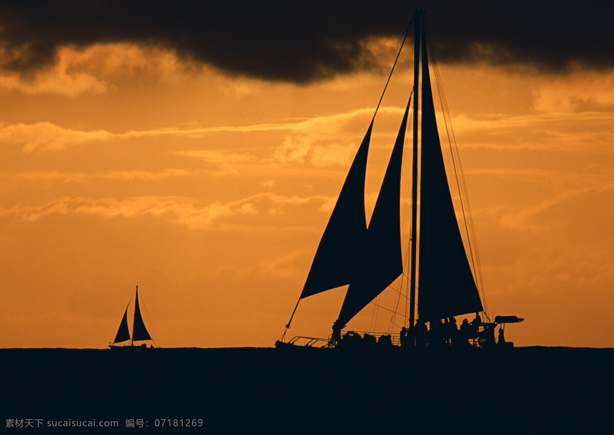 夕阳 海上风情 旅游 观光 沙滩 冲浪帆船 黑色