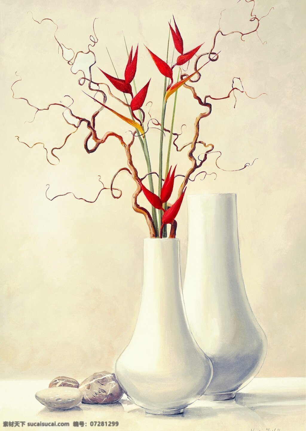 别致 白色 花瓶 插花 装饰画 高雅