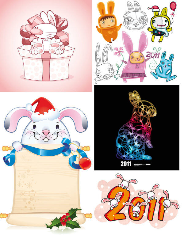 可爱 的卡 通 兔子 矢量 卡通 红果 2011 大耳朵 礼盒 线稿 矢量素材 白色