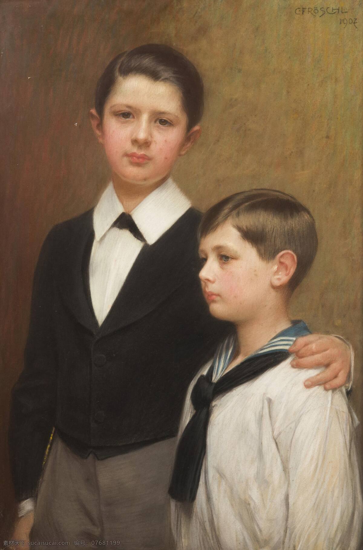 两个男孩儿 贵族之家 兄弟 手足情深 人物画像 19世纪油画 油画 文化艺术 绘画书法