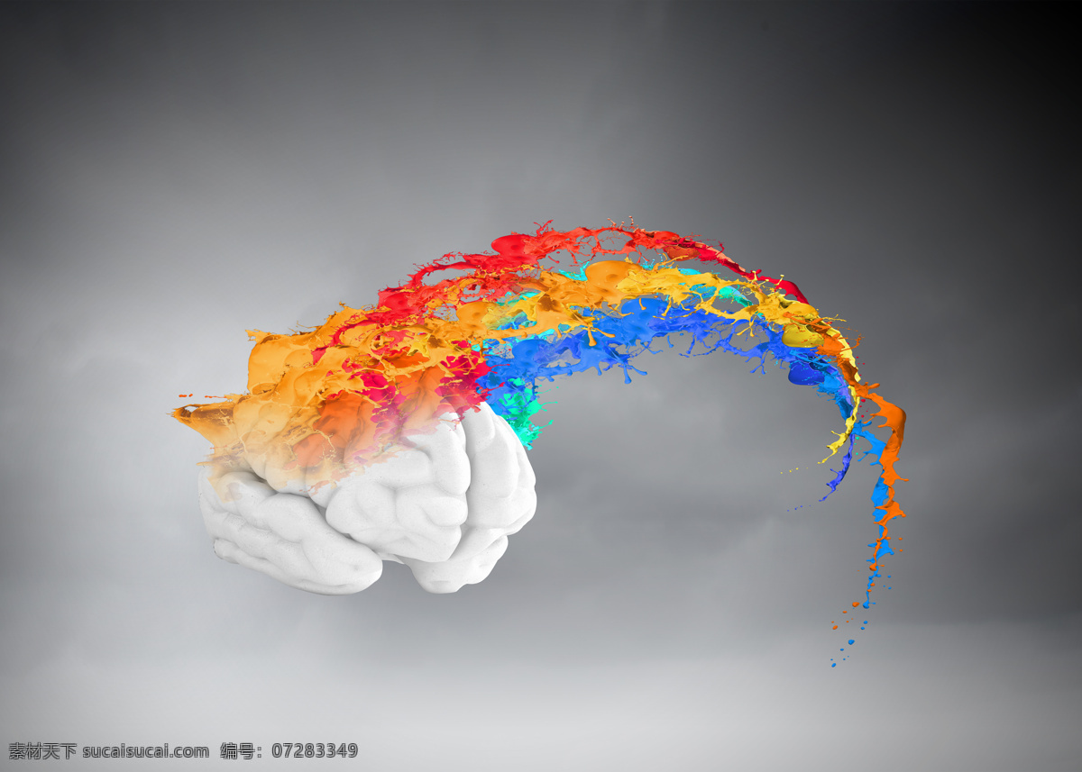 大脑与彩虹 大脑 彩虹 颜料 飞溅的油漆 创意思维 喷溅 其他艺术 文化艺术 灰色