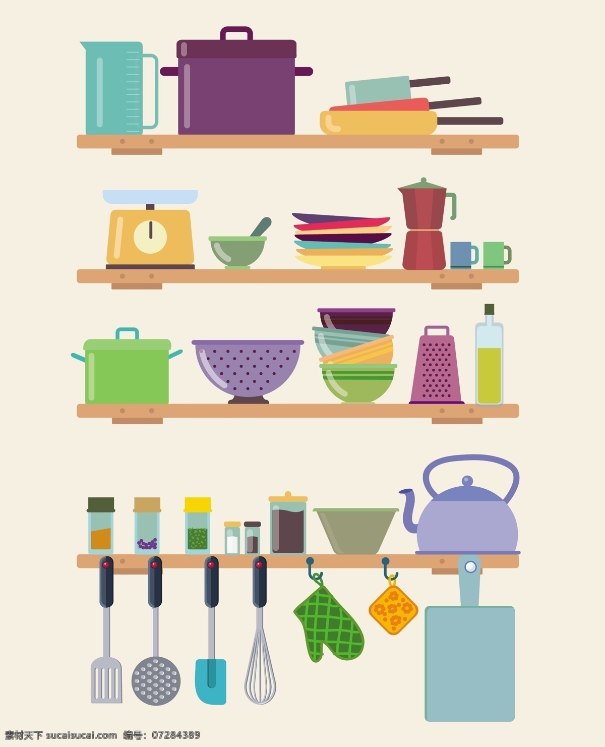 厨房 厨具 矢量 图标 图案 图形 锅具 锅碗瓢盆 水壶 线稿 卡通 可爱 鲜艳 颜色 简约 简单