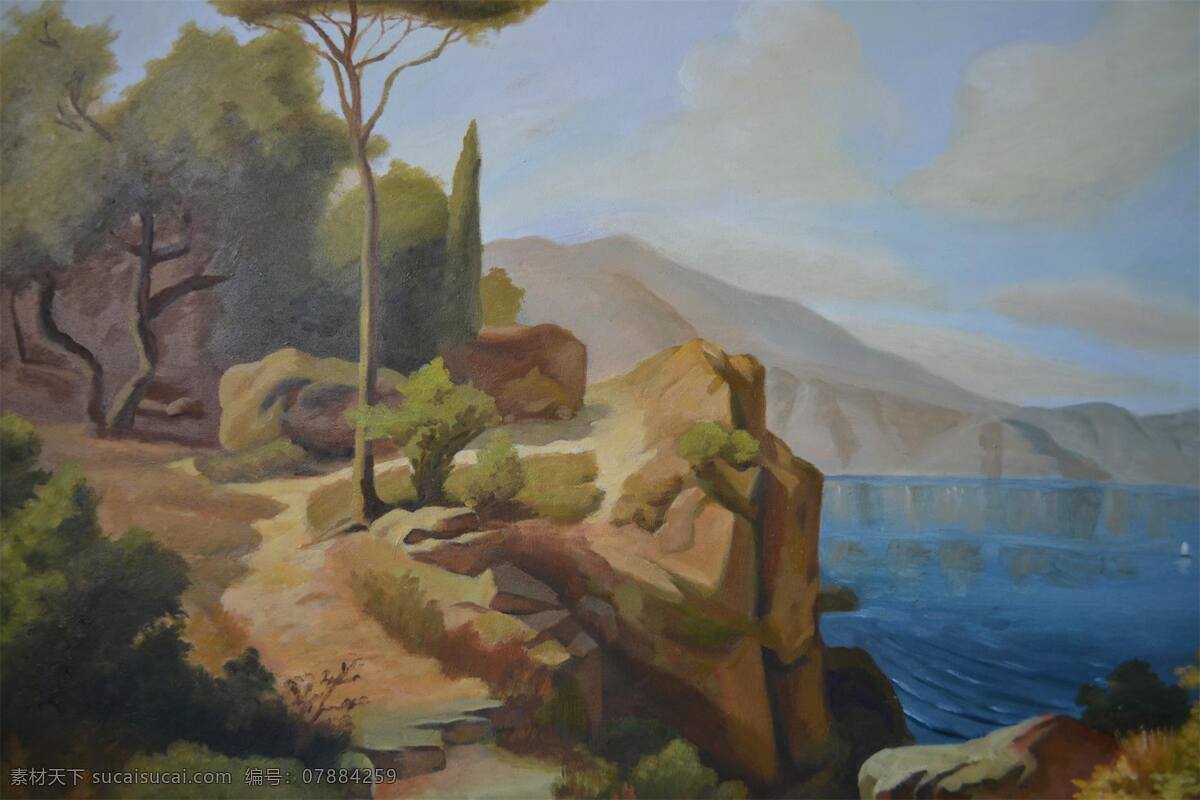 风景 油画 风景油画 模板下载 湖泊 绘画书法 山峰 树木 设计素材 文化艺术 家居装饰素材