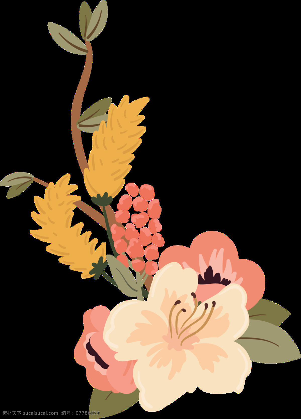 朝气蓬勃 花卉 透明 盛开 卡通 抠图专用 装饰 设计素材