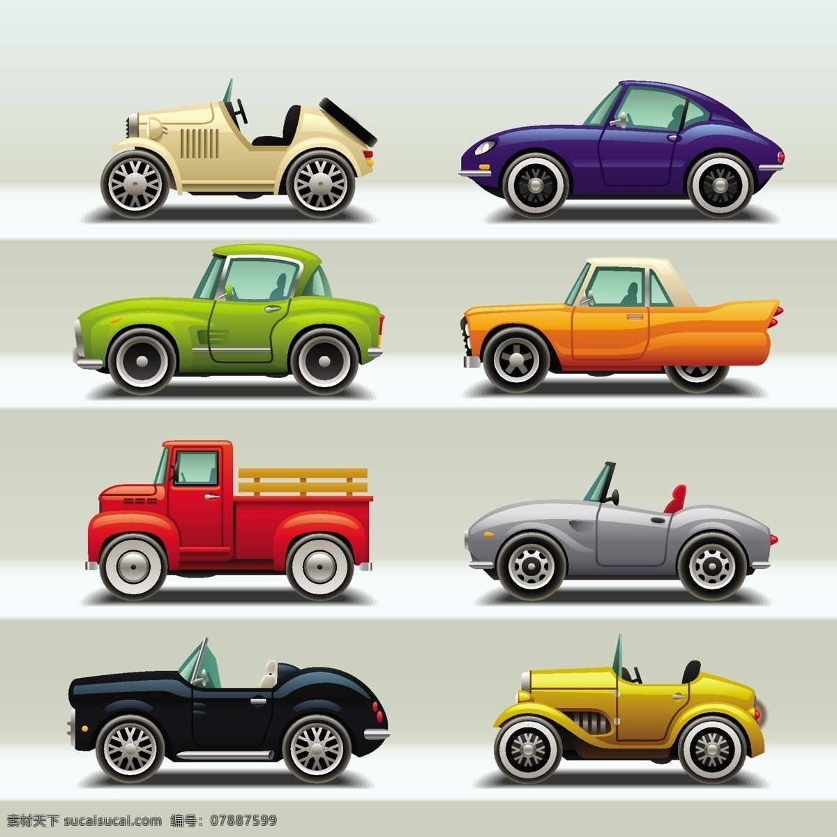 不同 种类 的卡 通 小汽车 标识 小轿车 运输工具 交通工具 彩色卡通风格 汽车标识 多种颜色 文化艺术 绘画书法